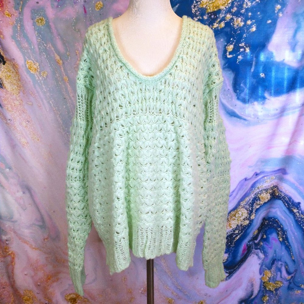 FREE PEOPLE Crashing Waves sea mist pullover - Mint Green oversized knit sweater